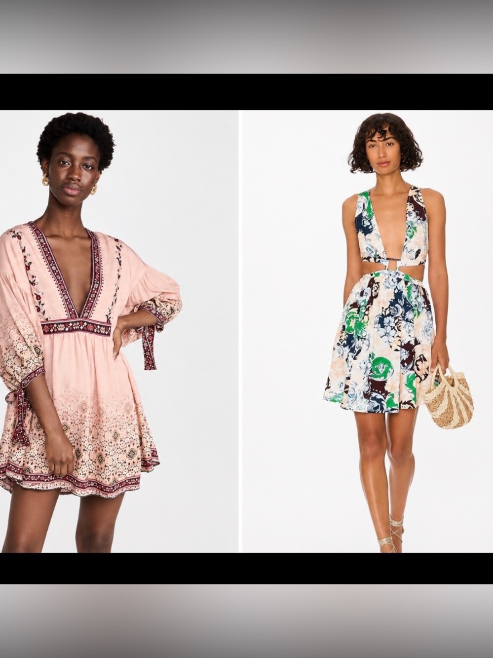 Agua Bendita Mixed Floral & Blush Embroidered Mini Dresses - Both size small .